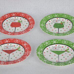 222 Fifth “Let’s Get Toasty” Holiday Style Appetizer/Dessert Plates-Set of 4 EUC